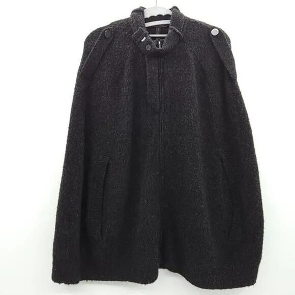 BCBGMAXAZRIA Black Gray Poncho Sweater Jacket Size M - Picture 6 of 10